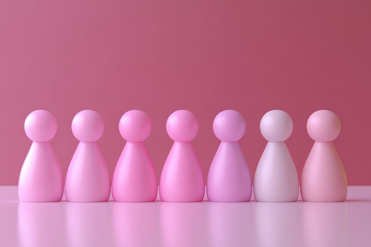Figuras alinhadas em tons de rosa representando a cultura organizacional.